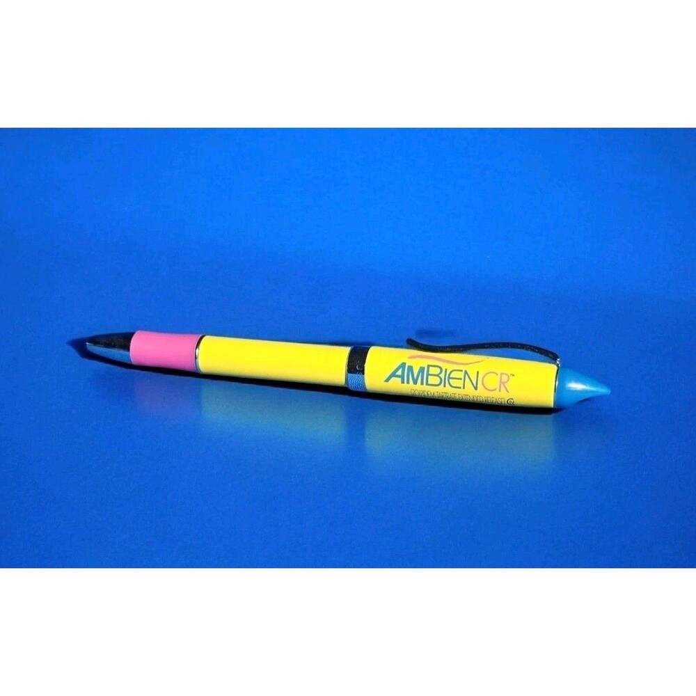 New Drug Rep AMBIEN CR Heavy Metal Collectible Pharmaceutical Ink Pen HTF Yellow